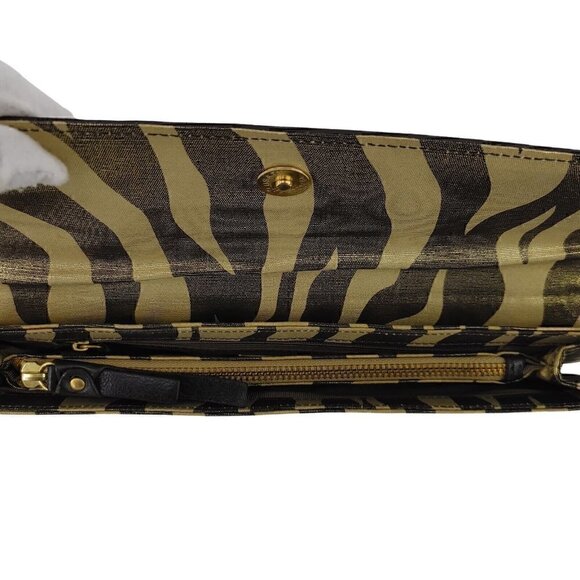 CHARLES DAVID Elena Brown & Gold Zebra Print Coated Canvas Wristlet Clutch - Picture 7 of 10
